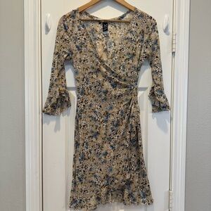 Vtg Y2K PerSeption Mini Dress Women’s M Blue Floral Assymetrical Fairy Feminine